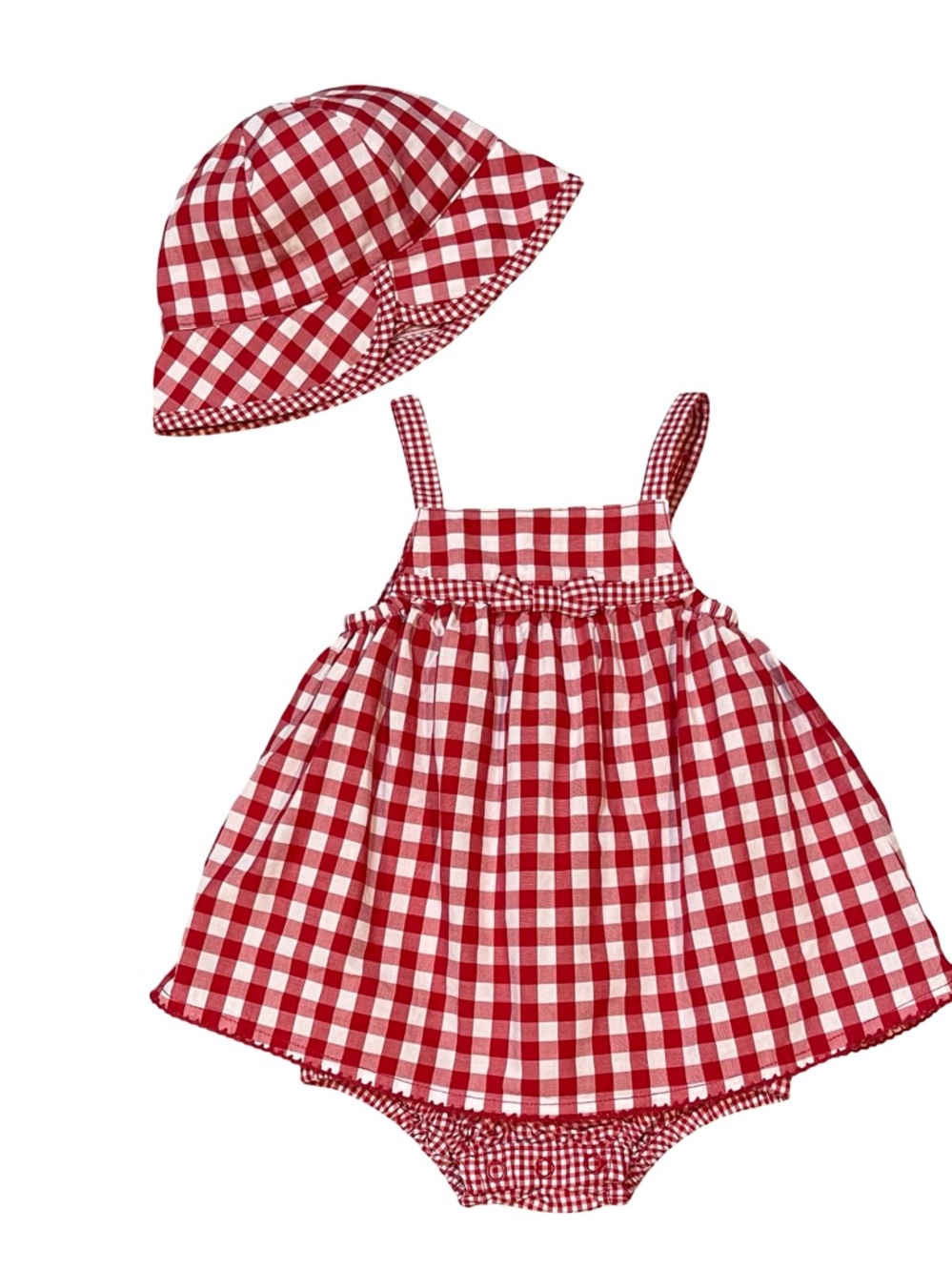 Janie and Jack Summer Celebration Red and White Gingham One-Piece and Hat 0-3 m